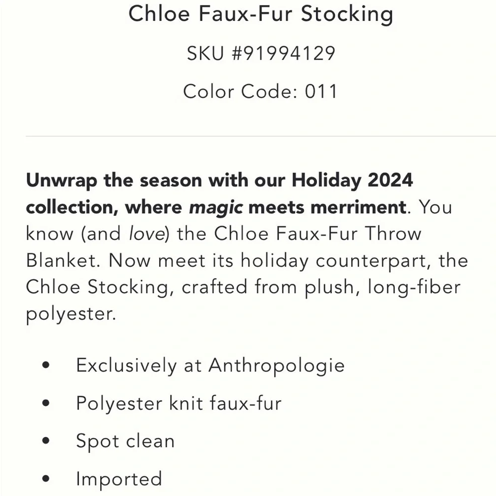 Anthropologie Chloe Faux Fur Stockings - Pair NWT